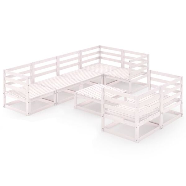 vidaXL Hagesofagruppe 8 deler hvit heltre furu