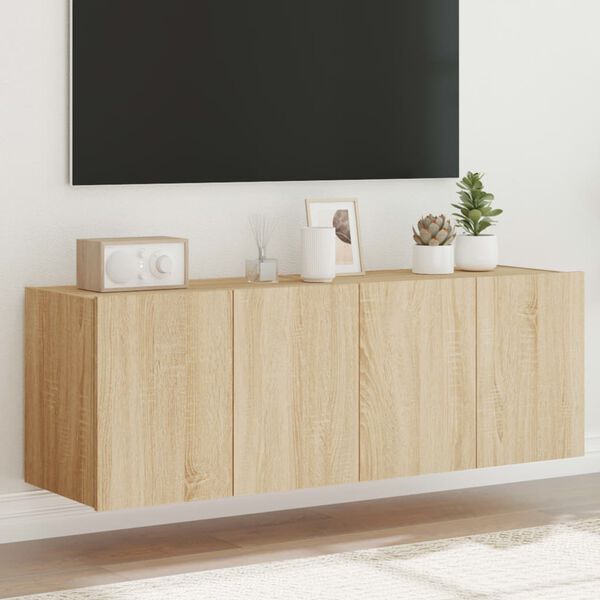 vidaXL Vegghengte TV-benker med LED 2 stk sonoma eik 60x35x41 cm