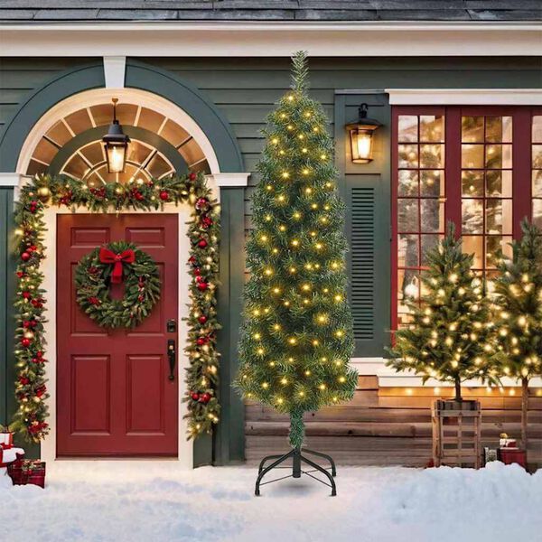 vidaXL Kunstig juletre med 300 LED gr&oslash;nn 210 cm PVC og st&aring;l og plast