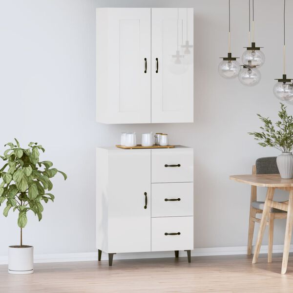 vidaXL Highboard h&oslash;yglans hvit konstruert tre