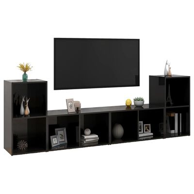 vidaXL TV-benker 4 stk høyglans svart 72x35x36,5 cm sponplate