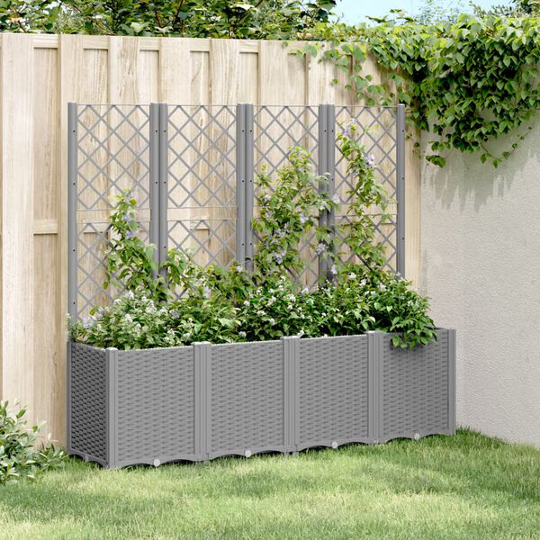 vidaXL Plantekasse med espalier lysegr&aring; 160x40x140 cm PP