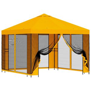 vidaXL Hagepaviljong med sidevegger 3 x 3 m Gul Polyester og st&aring;l