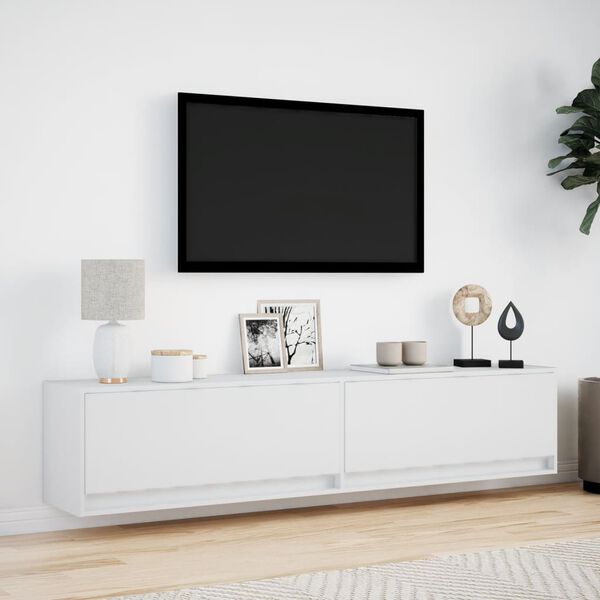 vidaXL Vegghengt TV-benk med LED hvit 180x31x38 cm