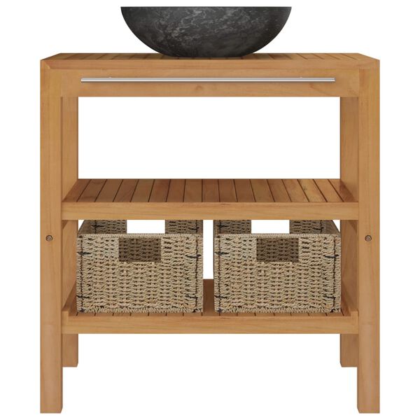 vidaXL Baderomshylle heltre teak med vask marmor svart