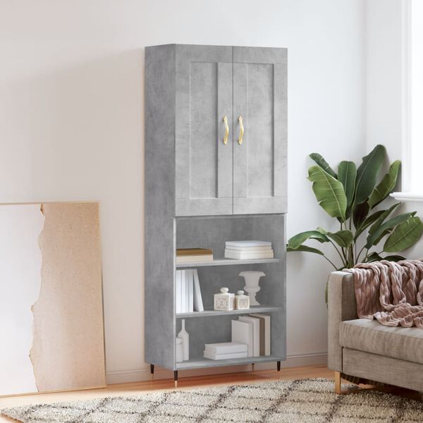 vidaXL Highboard betonggr&aring; 69,5x34x180 cm konstruert tre