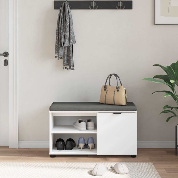 vidaXL Gangbenk Hvit 80 x 38 x 46 cm Konstruert treverk og stoff