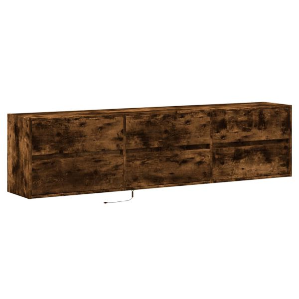 vidaXL Vegghengt TV-benk med LED r&oslash;kt eik 180x31x45 cm