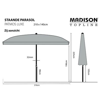 Madison Parasoll Patmos Luxe firkantet 210x140 cm lysegrå