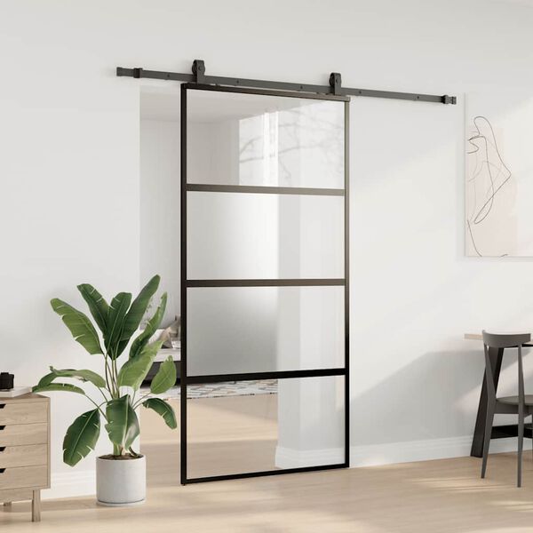 vidaXL Skyved&oslash;r med monteringssett svart 102,5x205 cm herdet glass