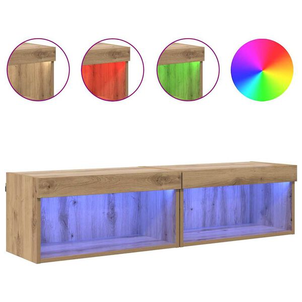 vidaXL TV-benksett med LED Veggmontert Artisan Eik Konstruert tre