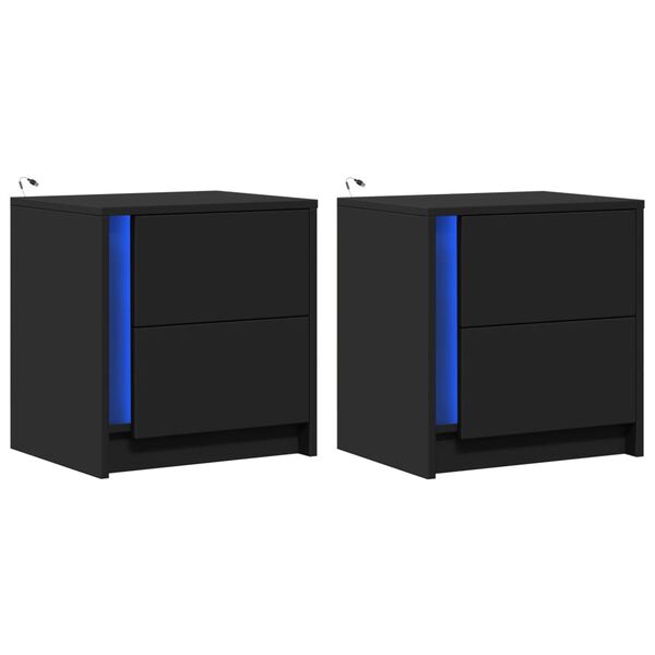 vidaXL Nattbord med LED 2 stk svart konstruert tre