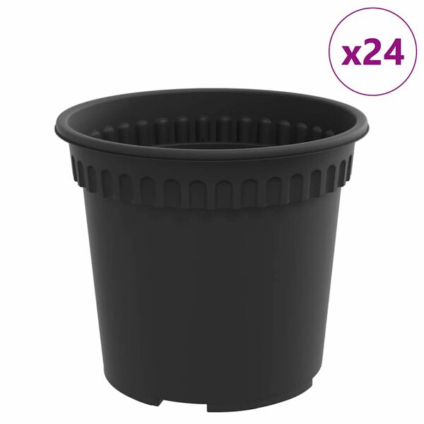 vidaXL Rund Blomsterpotte 24 pcs Svart &Oslash; 15 x 12 cm Plast