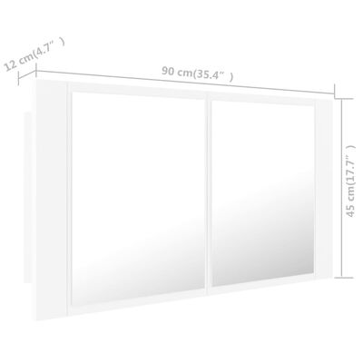 vidaXL LED-speilskap til baderom hvit 90x12x45 cm akryl