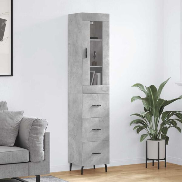 vidaXL Highboard betonggr&aring; 34,5x34x180 cm konstruert tre