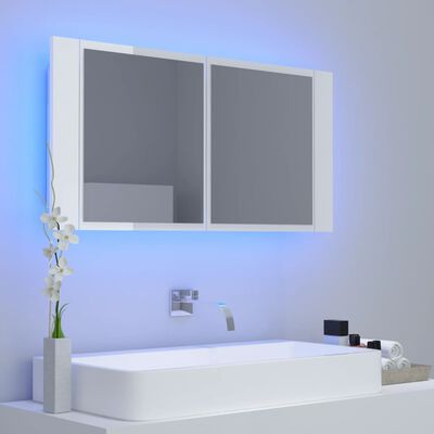 vidaXL LED-speilskap til baderom høyglans hvit 90x12x45 cm