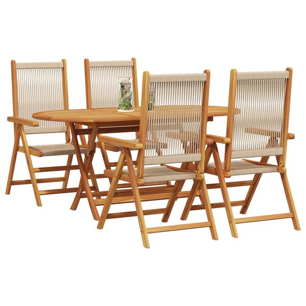 vidaXL Hage Spisegruppe 5 pcs Beige Solid akasietre og poly rattan