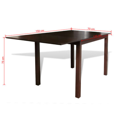 vidaXL Forlengende spisebord gummitre brun 150 cm