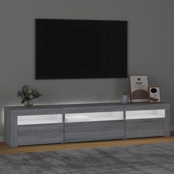 vidaXL TV-benk med LED-lys grå sonoma 195 x 35 x 40 cm