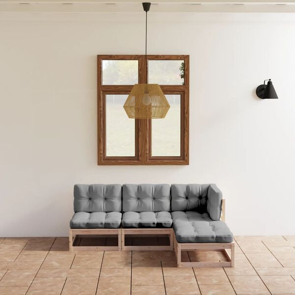 vidaXL Hagesofagruppe med puter 4 deler heltre furu