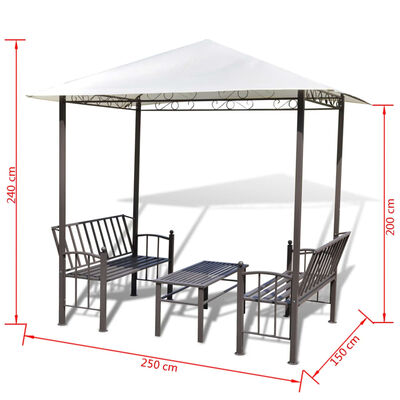 vidaXL Hagepaviljong med bord og benk 2,5 x 1,5 x 2,4 m