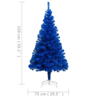 vidaXL Forhåndsbelyst kunstig juletre med stativ blå 150 cm PVC