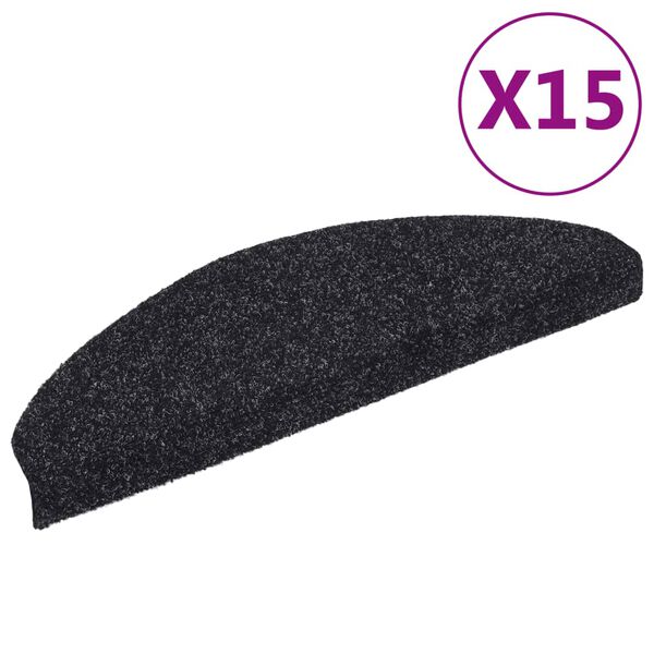 vidaXL Trappematter selvklebende 15 stk 65x21x4 cm svarte halvrund store