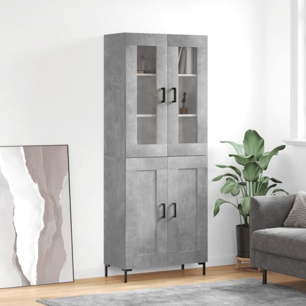 vidaXL Highboard betonggr&aring; 69,5x34x180 cm konstruert tre