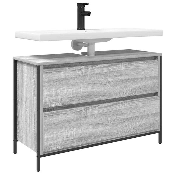 vidaXL Baderomsservantskap med skuffer grå eik 90x34,5x60 cm