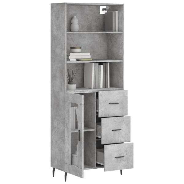 vidaXL Highboard betonggr&aring; 69,5x34x180 cm konstruert tre