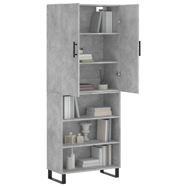 vidaXL Highboard betonggr&aring; 69,5x34x180 cm konstruert tre