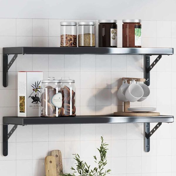 vidaXL Hyllebraketter 4 stk 23,5x2,5x15,5 cm svart rustfritt st&aring;l