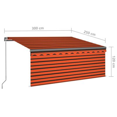 vidaXL Manuell uttrekkbar markise med rullegardin 3x2,5 m oransje brun