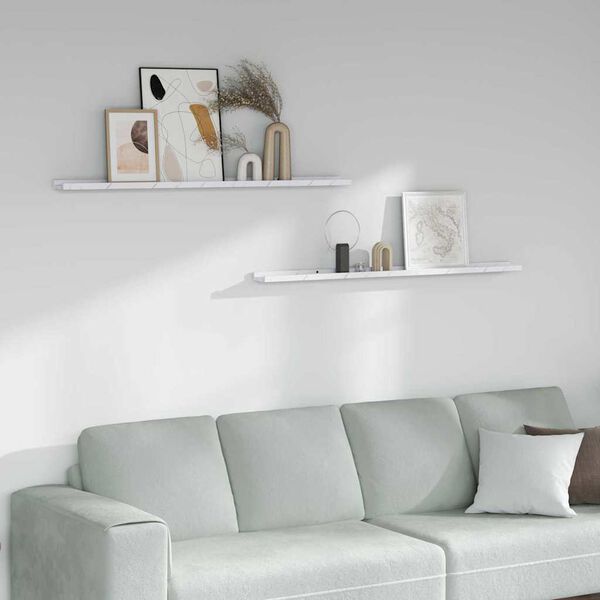 vidaXL Vegghylle 2 pcs Hvit marmor 115 x 9 x 3 cm Konstruert tre