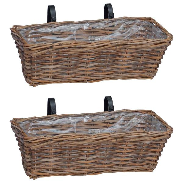 vidaXL Hengende Plantekurv 2 pcs Brun 48 x 22 x 15 cm Lacak Rattan
