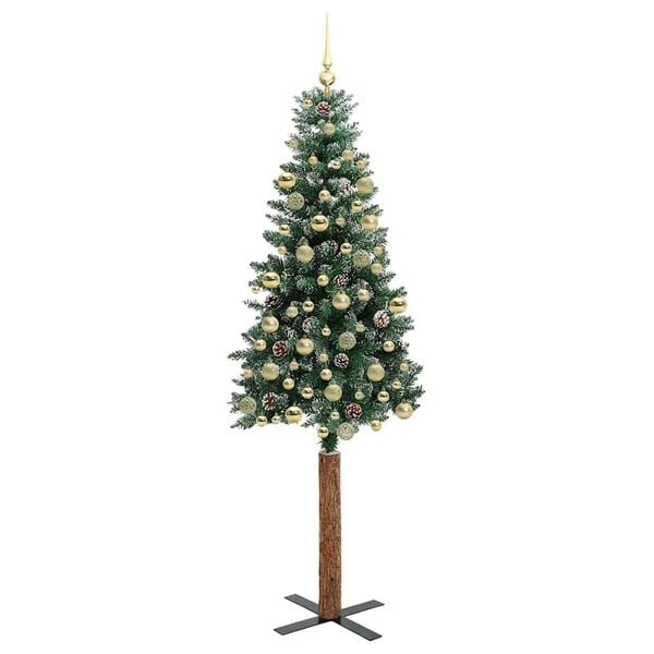 vidaXL Slim juletre med 300 LED gr&oslash;nn 210 cm PVC og Massivt Furu tre