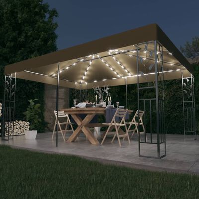 vidaXL Paviljong med dobbelt tak og LED-lysslynge 3x4 m gråbrun