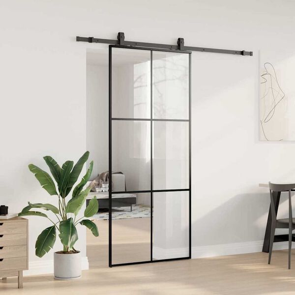 vidaXL Skyvedør med monteringssett svart 90x205 cm ESG-glass