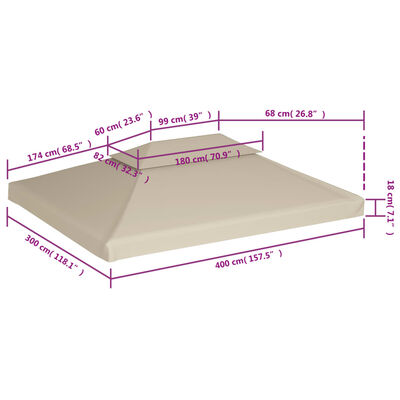 vidaXL Lysthus dekke baldakin erstatning 310 g/m² beige 3 x 4 m
