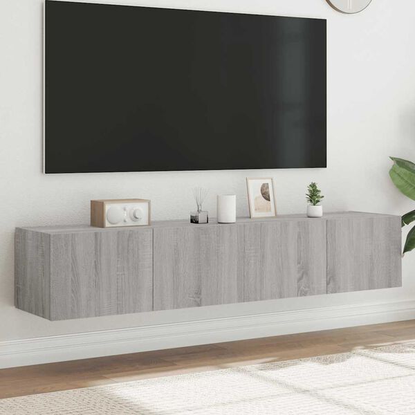 vidaXL TV-benker med LED-lys 2 stk gr&aring; sonoma 80x35x31 cm