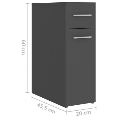 vidaXL Apotekskap grå 20x45,5x60 cm sponplater
