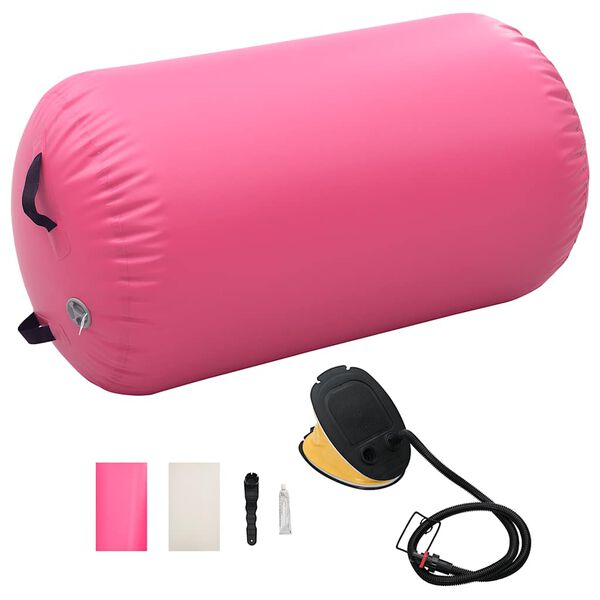 vidaXL Oppbl&aring;sbar gymnastikkrull med pumpe 100x60 cm PVC rosa
