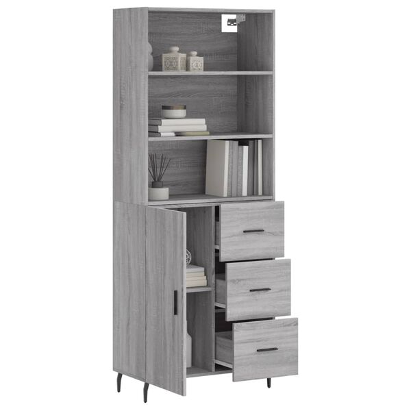 vidaXL Highboard gr&aring; sonoma 69,5x34x180 cm konstruert tre