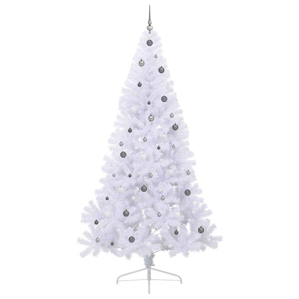 vidaXL Kunstig juletre med 300 LED med stativ Hvit 240 cm PVC og st&aring;l