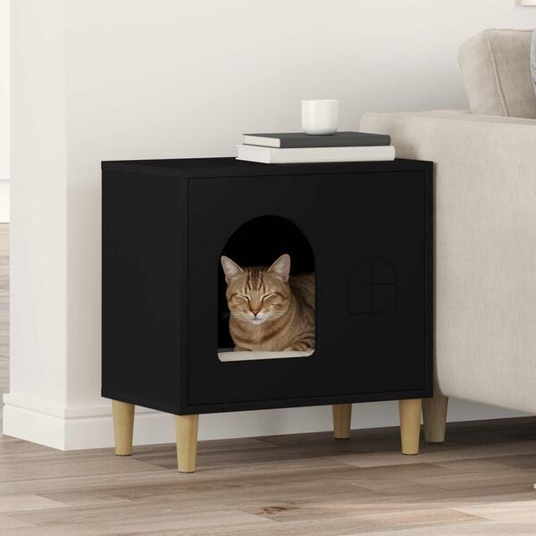 vidaXL Katt Hus Svart 51 x 30 x 52 cm Konstruert tre