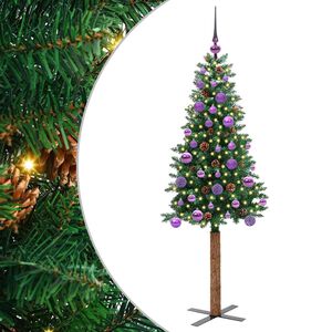 vidaXL Slim juletre med 150 LED gr&oslash;nn 150 cm PVC og Massivt Furu tre