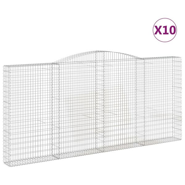 vidaXL Gabionkurver buede 10 stk 400x30x180/200 cm galvanisert jern