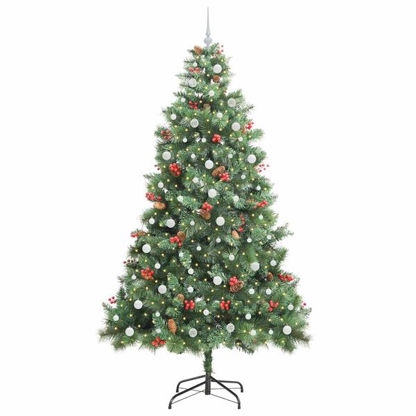vidaXL Kunstig juletre med LED -stripelys gr&oslash;nn 240 cm PVC og metall