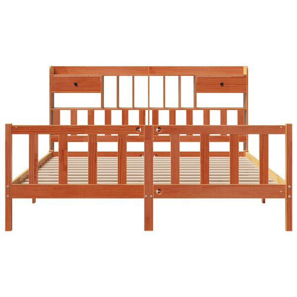 vidaXL Seng med bokhylle uten madrass voksbrun 180x200 cm heltre furu