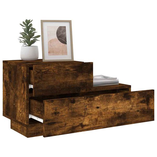 vidaXL Nattbord med LED r&oslash;kt eik 70x36x40,5 cm